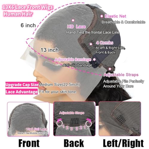 jtmmp 13x6 deep wave lace front wigs human hair 200 density 26 inch curly human hair wig for women natural black hd transparent lace glueless frontal wigs human hair pre plucked