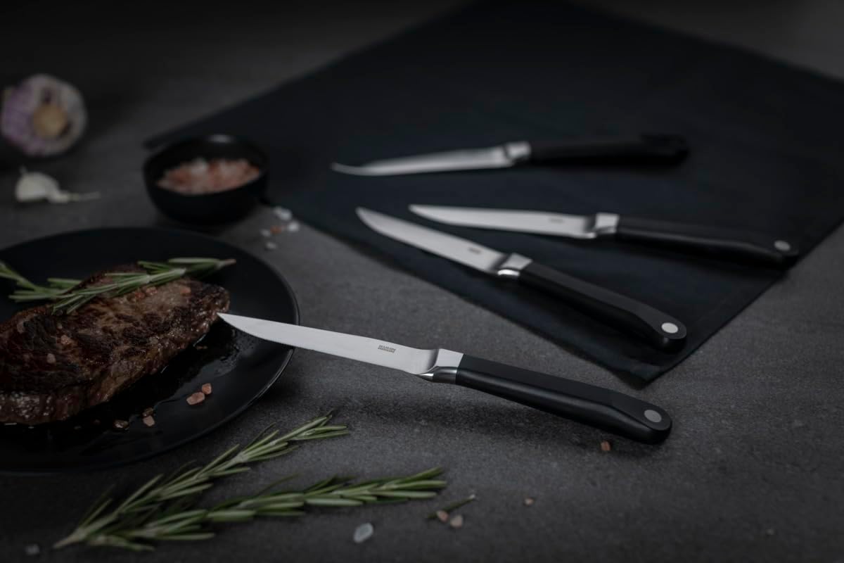 Kuhn Rikon Culinary Forged Steak Knife Set of 4, Serrated Steak Knives, Forged Stainless Steel Blades, Made in Portugal