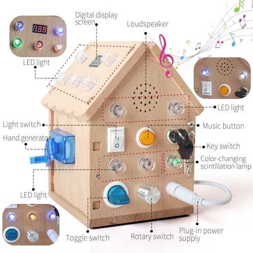 Sound and Light Busy House Wooden Montessori Busy Board, Light Switch Toys Toddler Sensory Toys Montessori Toys for 3+ Year Old Gifts for Boys and Girls - Thumbnail 3