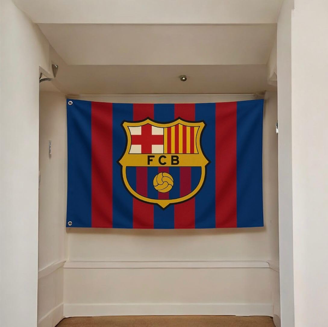 Barcelona Flag 3x5 FT – Soccer Team Fan Inspired Banner, Premium Polyester, Fade Resistant, Double Stitched, with Metal Grommets – Indoor/Outdoor Barcelona Fan Décor, Wall Hanging, Tailgating & Game