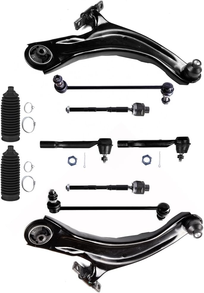 OCPTY - New 10-Piece For 2008-2013 For Nissan Rogue 2014-2015 For Nissan Rogue Select Front Lower Control Arm And Ball Joint Outer Inner Tie Rod End Sway Bar End Link Steering Rack Boot