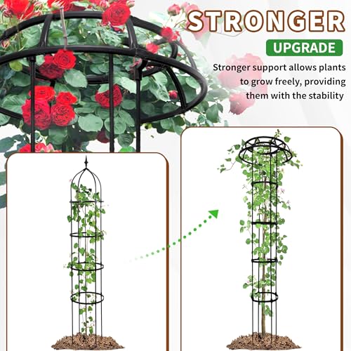 SORANGEUN 65” Garden Trellis for Climbing Plants, 2 Pack Mushroom Plant Support for Potted Plants, Outdoor Heavy-Duty Obelisk Trellis for Cucumber, Tomato, Grape, Rose, Pea, Vine, Bean, Clematis by SORANGEUN - Used condition - Image 4