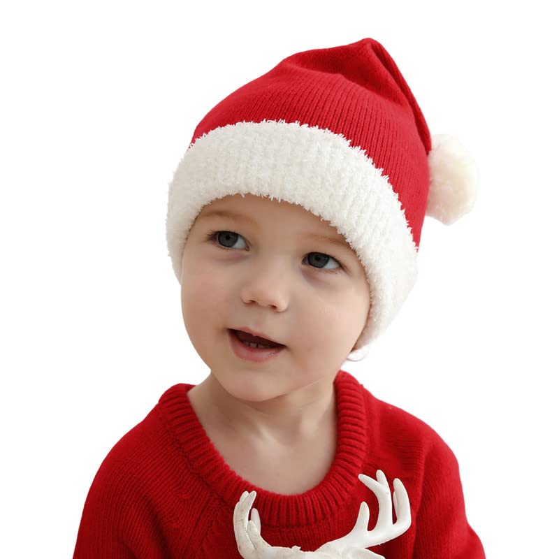 Image of LAWKUL My First Christmas Santa Hat Toddler Baby Knit Beanie Baby Pom Pom Beanie Red Baby Beanie