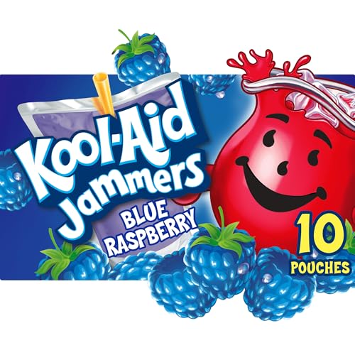 Kool-Aid Jammers Artificially Flavored Drink, 1 Pouches, for School Lunches and On-the-Go Hydration, Blue Raspberry Flavor, Excellent Source of Vitamin C, 6 fl oz