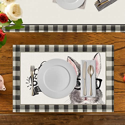 Celepaty Easter Placemats Set Of 4, Buffalo Plaid Bunny Easter Placemats 12X18 Inch Rabbit Easter Place Mats Spring Summer Seasonal Easter Table Decor Rustic Washable Table Mats #TOP1