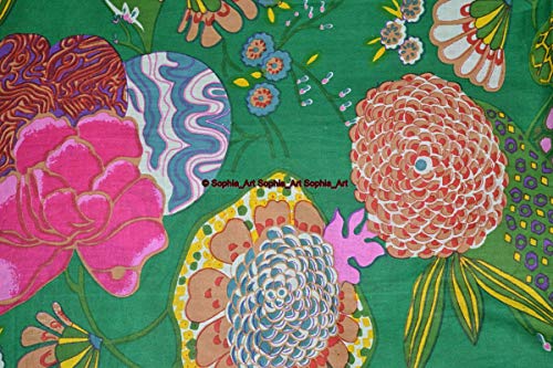 Image of Indian Hand-Block Printed Jaipuri Print Tropical Paisley Floral Ethnic Sanganer Kurti Print Cotton Fabric (Green Tropical, 10 Yards)