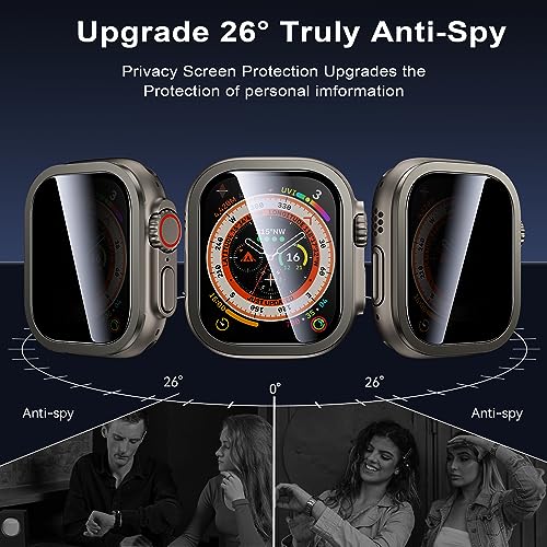Image of WSKEN for Apple Watch Ultra 3 / Ultra 2 Screen Protector 49mm, [26 Degree Privacy] Titanium Alloy Frame + 9H Tempered Glass, [Touch Sensitive] Lightweight Protective Glass Film for iwatch Ultra 2 Pack