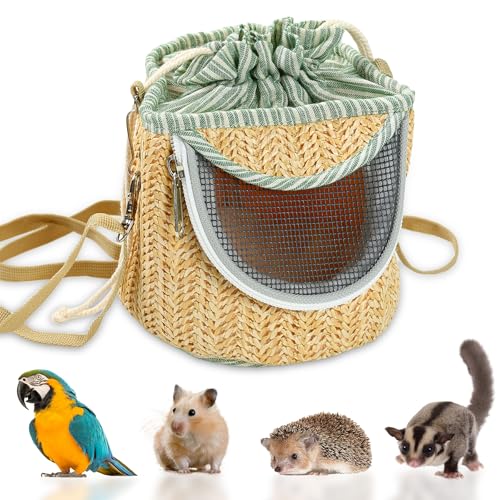 Image of Bird Carrier Travel Cage Backpack with Straw Woven - Small Bird Cage, Portable Pet Backpack Breathable Outer Cage Bird, Travel Lightweight Parrot Parakeet Cage Bag