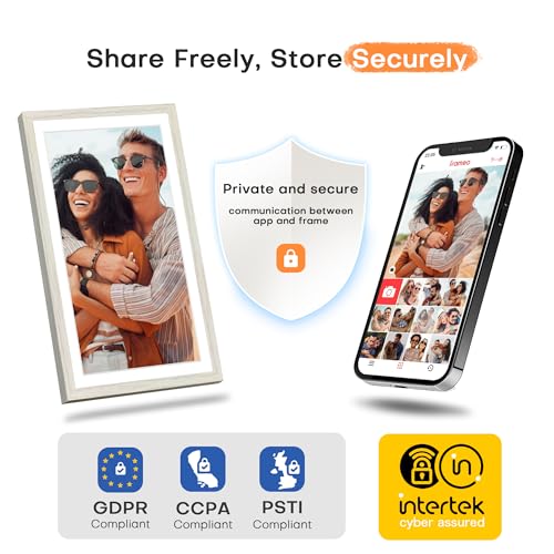 Image of Digital Picture Frame, 15.6 Inch Frameo Digital Frame WiFi Large Display | 1920*1080 IPS FHD Touchscreen, 32GB, Wall-Mountable, Share Picture Video, Electronic Photo Frame, Mom Gifts, White Woodgrain