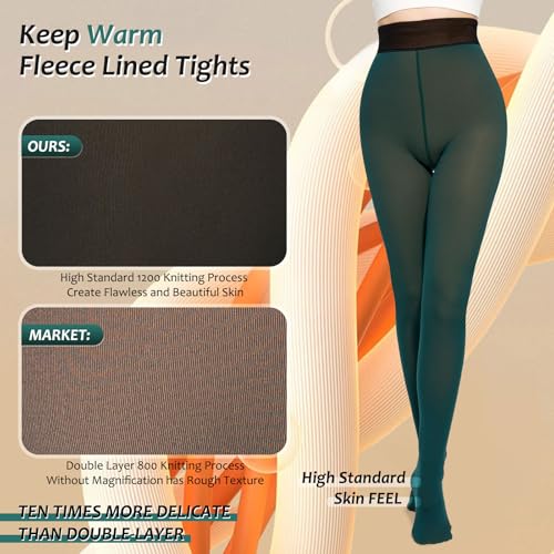Image of Fleece Lined Tights Sheer Women,Fake Translucent Warm Pantyhose Leggings Sheer Thermal Tights for Women in Winter.