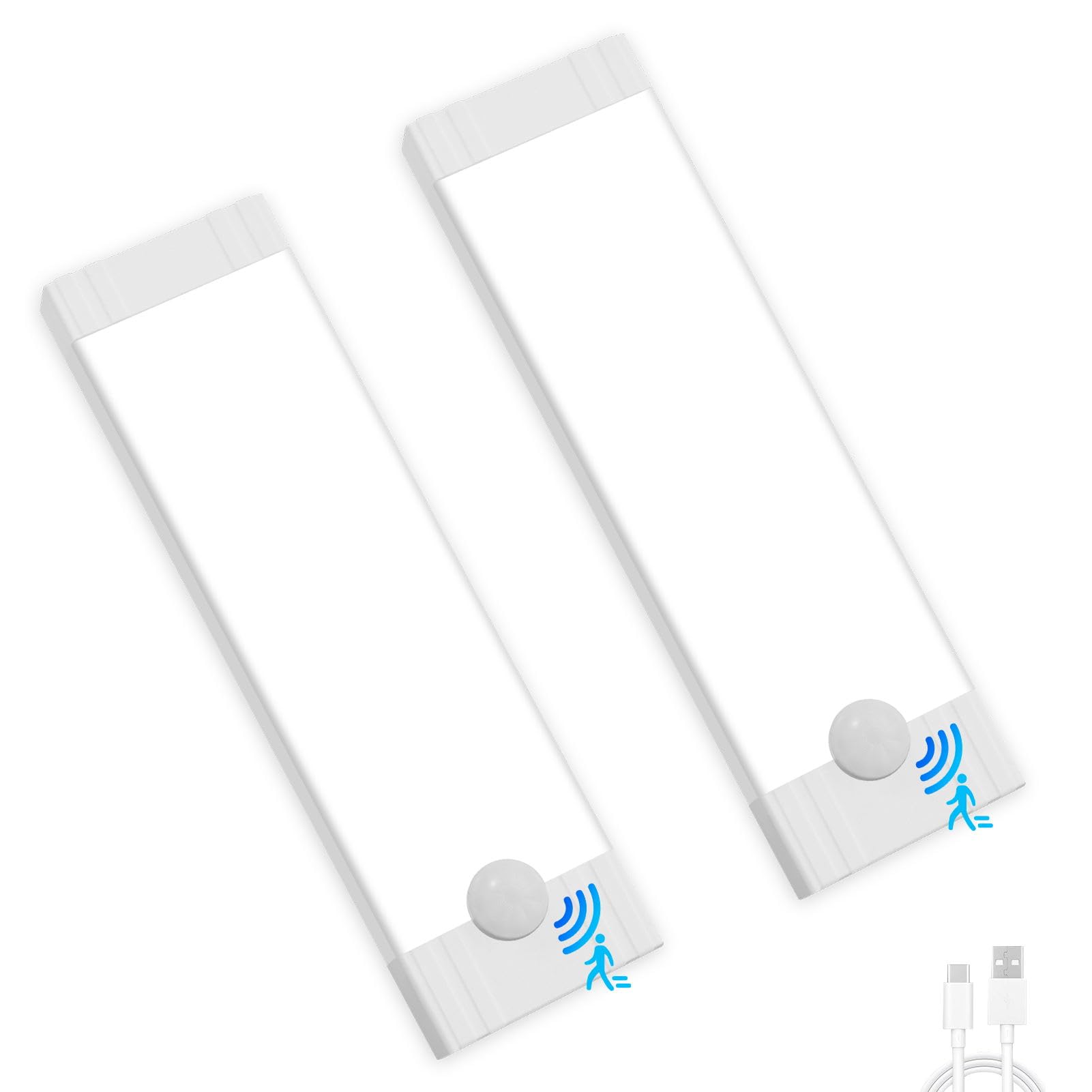 Bellanny Under Cupboard Kitchen Lights LED, 2Pack 24LED Motion Sensor Dimmable Cupboard Lights Indoor, 6500K Wardrobe Light with Magnetic Sticker, Wireless USB Night Light for Closet Hallway Stairs