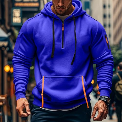 Fall Winter Quarter Zip Hoodie Men Pullover Tactical Sweatshirt Vintage Long Sleeve Casual Hoodies with Pockets