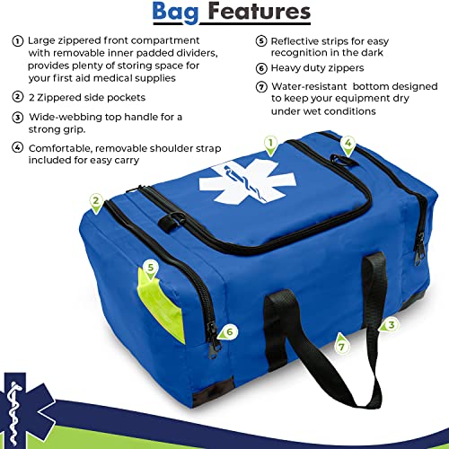 Novamedic Empty Blue Trauma First Aid Medical Bag, 21"X15"X5", Multi Compartment First Responder Carrier For Emt, Paramedics, Emergency And Medical Supplies Kit, Lightweight And Durable, Blue #TOP2
