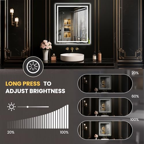Image of LOAAO 24 inchX28 inch LED Mirror for Bathroom, Lighted Bathroom Mirror with Lights, Anti-Fog, Dimmable, Memory Function, Clear Reflection