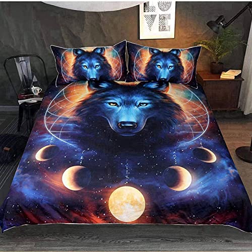 CXYXHW Wolf Parure de lit 3D en Microfibre Motif Animal avec Fermeture éclair Motif Loup 3 pièces...