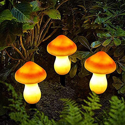 Dreamworth Set of 3 Orange Solar Powered Mushroom Toadstool LED Outdoor Waterproof Garden Pathway...