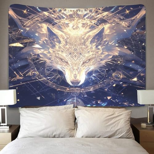 Couverture murale 3D loup en polyester doux lavable pour chambre