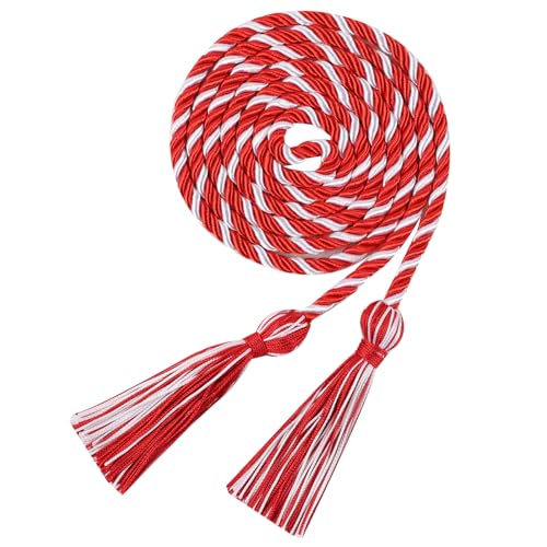 Image of Graduation Honor Cord 68 inch Grad Braided Honor Cords with Tassel Honor Rope Grad Cords for Graduation Students Bachelor Master Doctoral Gown Grad Decor (Red and White)