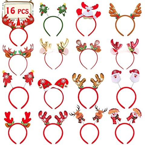 Acevegue Christmas Headband Decorations, 16pack Christmas Hats Headbands for Women Adults Kids, Xmas Costume Hair Hoops Bands Accessories games toys Gifts for Birthday Party Supplies Favours Cover
