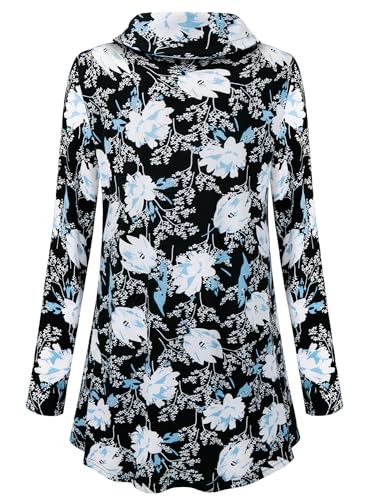 Bulotus Fall Sweaters for Women 2025 Cowl Neck Asymmetrical Long Tunics for Leggings Vacation Travel Tops with Pockets