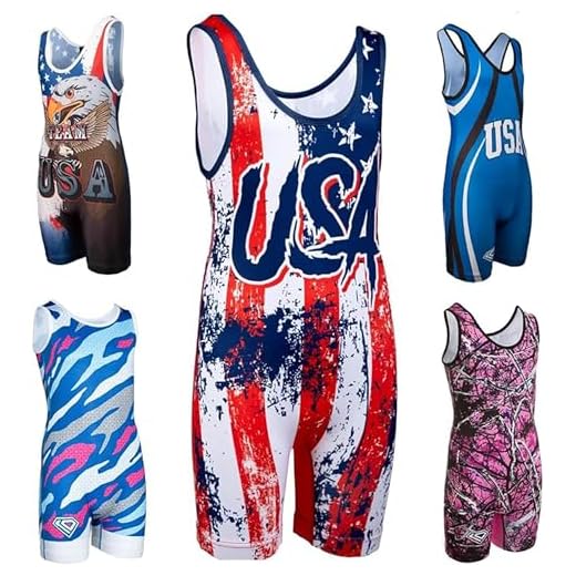 KO Sports Gear - Unisex Wrestling Singlet, Comfortable & Breathable, 4 Way Stretch, Gymnastics, Running, Weightlifting (USA Flag, Youth Small)