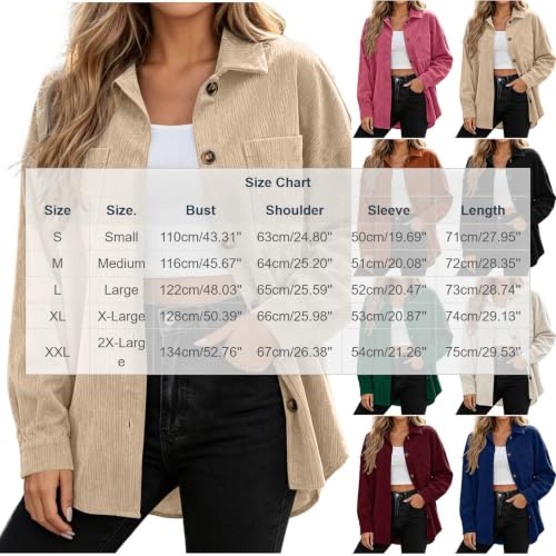 Women Lapel Corduroy Shacket Button Down Long Sleeve Oversized Jacket - image 4