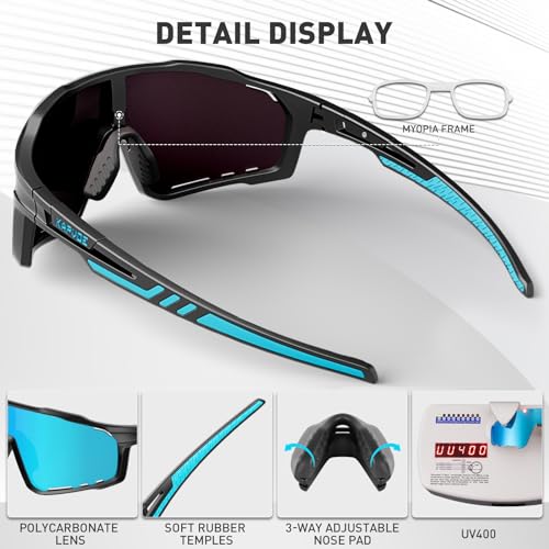 Image of KAPVOE Polarized Cycling Glasses for Men Women Mountain Bike Sunglasses MTB Glasses TR90 Sport Sunglasses UV400 Protection Biking Bicycle Riding Running Triathlon Baseball Golf Cycle Goggles Blue
