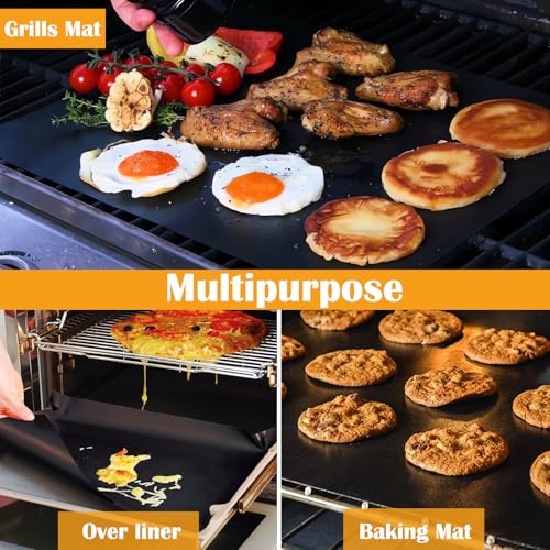 Image of Dailyart Grill Mats Non Stick Set of 5 BBQ Grill Mat Baking Mats FDA-Approved PTFE Teflon BBQ Accessories Grill Tools Reusable, Easy CleanWorks on Gas, Charcoal, Electric Grill 15.75 x 13-Inch, Black | BBQ Grill Mat Baking Mats Teflon BBQ Grilling Accessories Reusable,Works on Gas, Charcoal, Electric Grill 15.75 x13In, Black