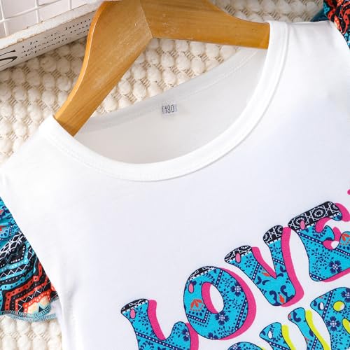 Image of Girl 2pcs set with ruffle sleeves top flared pants spring summer short sleeves 4-12Y