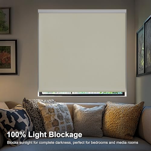 CHICOLOGY Blackout Custom Roller Shades, Cordless Blinds, Window Shades for Home, Roller Window Shades,Window Treatments, Door Blinds, Blackout Shades, Ivory Textured, 24" W X 64" H - Image 4