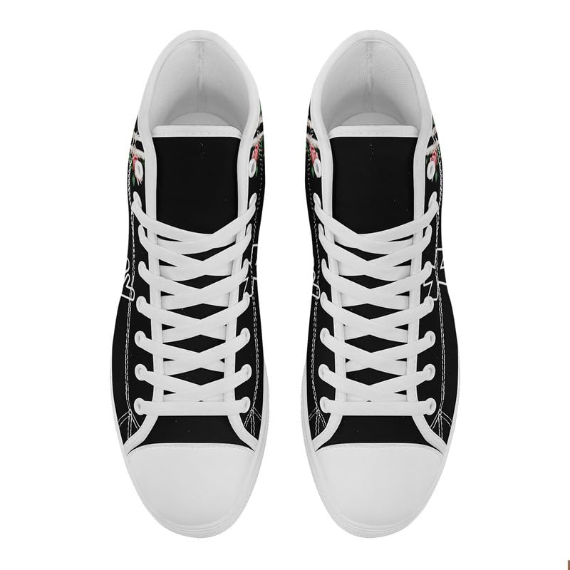 Womens Graffiti Black High Top Fashion Sneakers Canvas Shoes Classic Lace Up Walking Tennis Casual Skateboarding Sports Shoes3