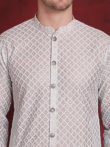Image of Jompers Men's Silk Blend Regular Fit Sequin Chikankari Front Open Kurtas