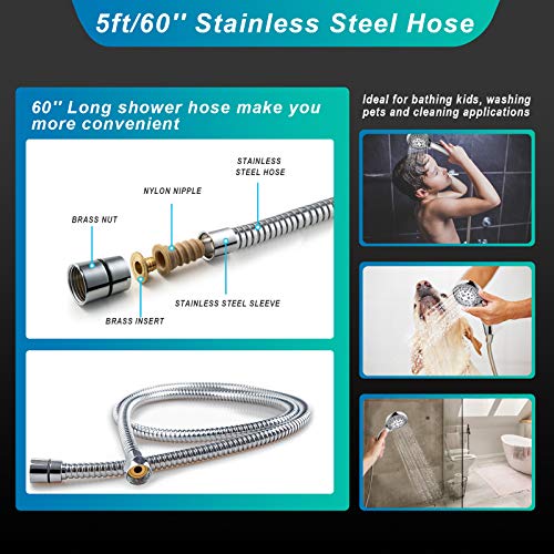 Auletin Shower Head With Handheld-8'' Rain Shower Head High Pressure And 9 Setting Spa Spray Showerhead, Stainless Steel Square Rainfall Shower Head With Holder, 11'' Extension Arm, 60'' Shower Hose #TOP5