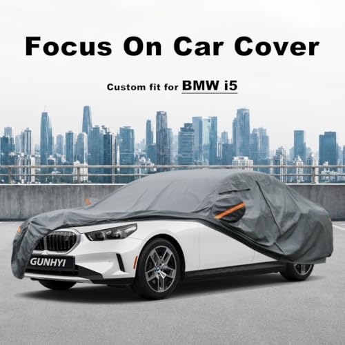 Image of GUNHYI Premium Car Cover Custom Fit BMW i5, 16 Layers Heavy Duty Car Cover Waterproof All Weather with Zipper Door for Sun Rain Snow Dust Uv Protection