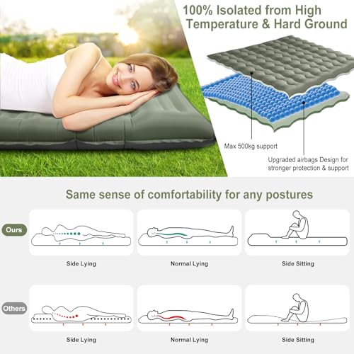 WARMTUYO Isomatte Camping, 12CM Verdicktes Aufblasbare Matratze Kleines Packmaß, Wasserdicht Luftmatratze Outdoor mit Fußpressepumpe und Kissen, Anti-Ripstop Schlafmatte für Wandern und Strand 3