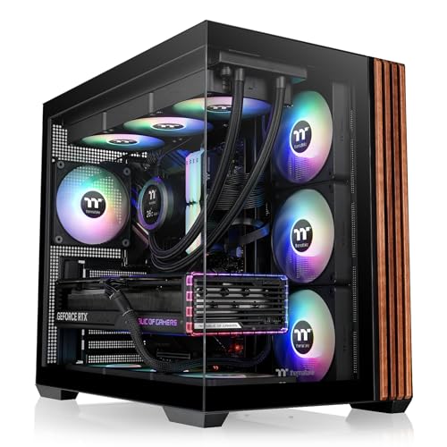 Image of Thermaltake View 380 WS ARGB; Mid Tower Chassis; Side Wood Trim; 4x120mm ARGB Lite Fans Included; 415mm GPU Clearance; Dual Chamber; ATX /mATX /mITX; Hidden Connector Support; Black; CA-1Z2-00M1WN-WS