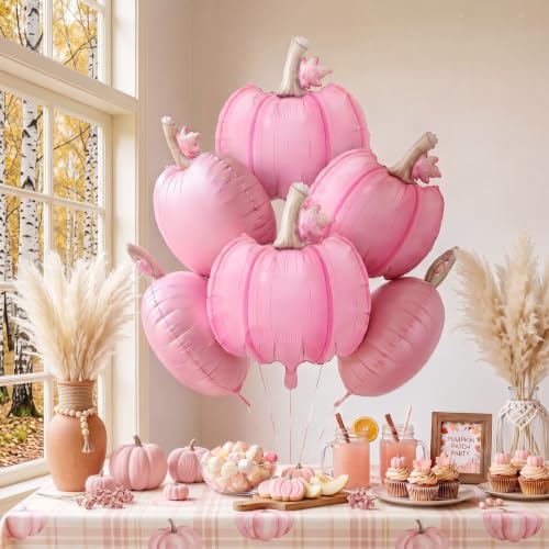 6Pcs 29 inch Pink Little Pumpkin Foil Balloons -Fall Decorations Kit