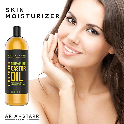 Aria Starr Castor Oil Cold Pressed - 16 Fl Oz - 100% Pure Hair Oil For Hair Growth, Face, Skin Moisturizer, Scalp, Thicker Eyebrows And Eyelashes #TOP1