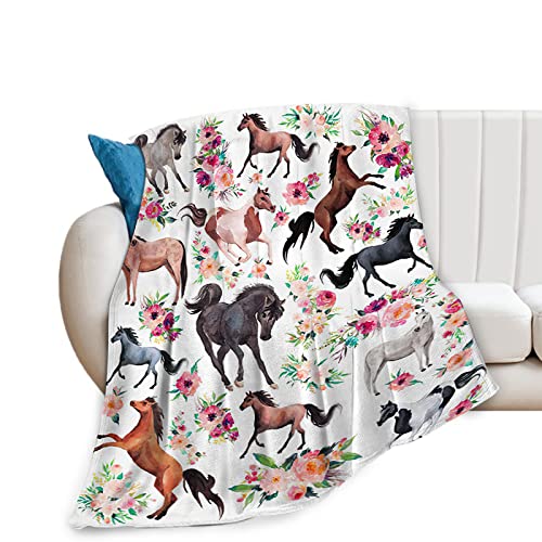Horse Blanket For Girls Beautiful Horse With Wreath Throw Blanket, Ultra Soft Warm Fleece Blanket For Couch Bedding Living Room, Horse Gifts Flannel Blanket For Women 40"X50" #TOP2
