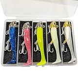 Kmucutie 5 pcs Fishing Metal Head Soft Lures jig Set ， Pre-Rigged Jig Head Soft Paddle Tail Swimbaits ， Multicolor Soft Bass Lure for Saltwater and Freshwater. (0.78 OZ, Mixed Color C)
