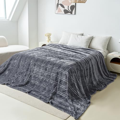 COOVA Oversized King Fleece Blanket 120x120 inches, Soft Cozy Warm Giant Extra Large 10'x10' Blanket for Bed, Sofa, Couch,Travel, Camping, California Huge Big Throw Blanket, Checkered Dark Grey
