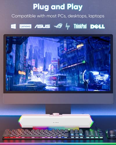 Image of LENRUE G11 Computer Speakers for Desktop, Touch Lights PC Speakers with Surge Clear Sound, USB C /USB Powered, AUX Audio for Computer Desktop PC Laptop Desk (Light Pink)