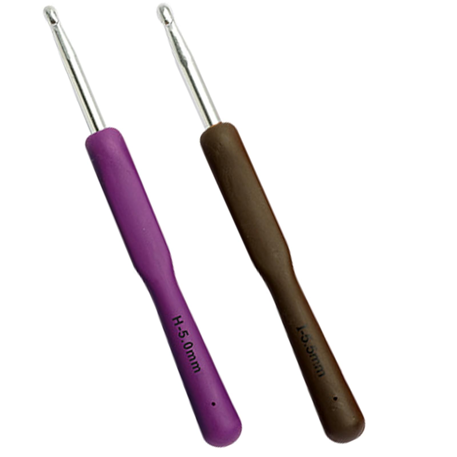 INSIMHEART 2Pack Crochet Hooks, Ergonomic Handle Crochet Hooks for Arthritic Hands Size H/ 5mm, I/5.5mm, Extra Long Crochet Needles for Beginners, Comfortable Smooth Multicolor Knitting Needles