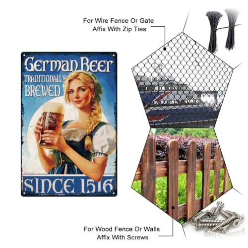 SUPERDANT German Beer and Beauty Tin Sign German Beer Vintage Metal Sign Pretty Woman Metal Tin Signs Bar Theme Metal Wall Art Signs and Plaque Beer Wall Decor for Bar Pub Man Cave - Image 4