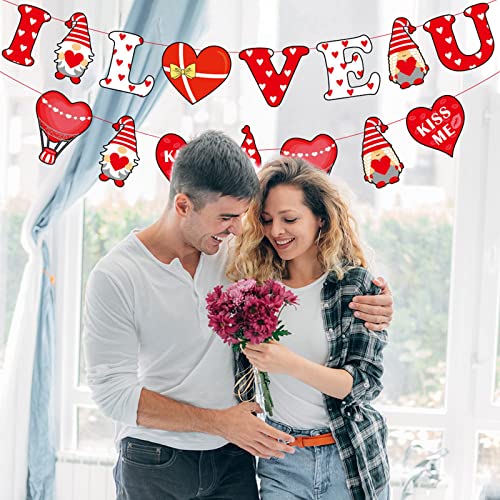 Image of FestikoI Love You Gnomes Banner, Valentine's Day Decorations Banners Wedding Anniversary Engagement Banners Garland Photo Props Banner for Party Home Decorations