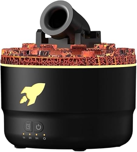 Nozuma スモークリング火山タレットアロマテラピーマシン 家庭用 大容量 大霧量 アロマ加湿器 タレットディフューザー (ブラック,US プラグ)