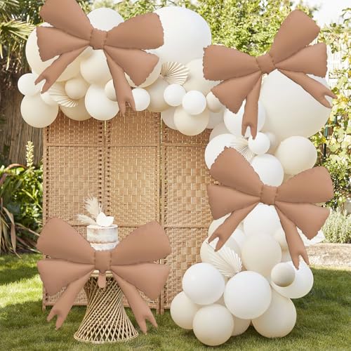 Image of 4 Pcs Large Bow Balloons, Brown Bow Balloon Coquette Balloons for Bow Party Decorations Coquette Birthday Decorations