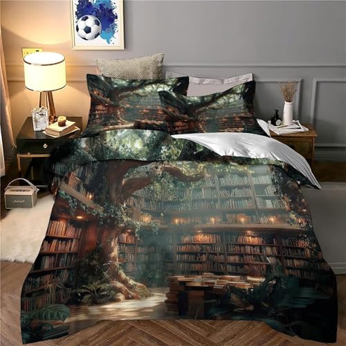 Housse couette imprimé 3D bibliothèque cadeau idéal proches taille king