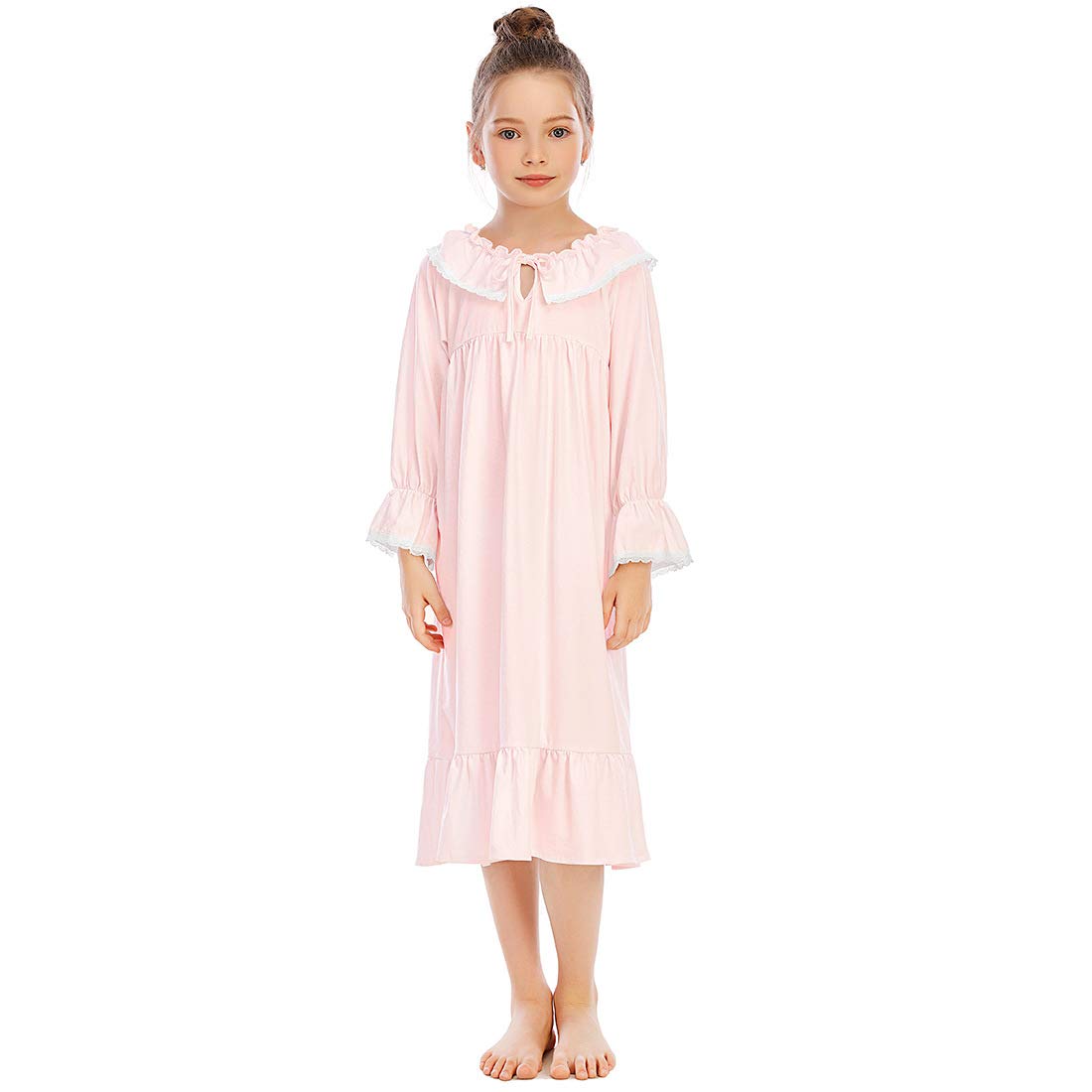 Verve Jelly Filles coton à manches longues nuisettes dentelle princesse chemise de nuit blanche chemise de nuit vêtements de nuit vêtements de nuit