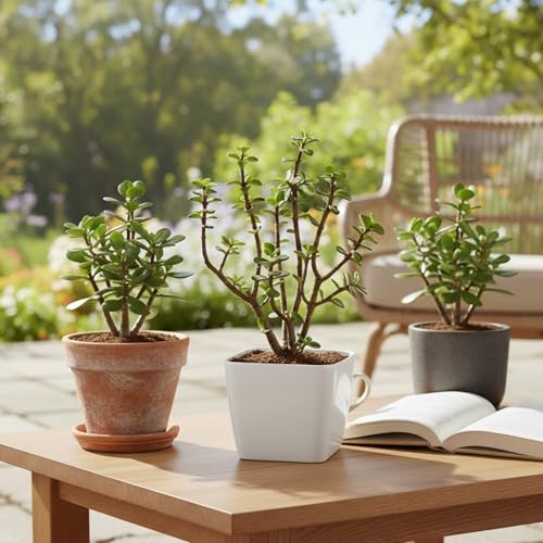 Image of Live Jade Indoor Plant with White Decorative Pot | Lucky Succulent Plant for Home & Office Decor | Low Maintenance Natural Tabletop Greenery (3Inch Pot, White) (Jade)